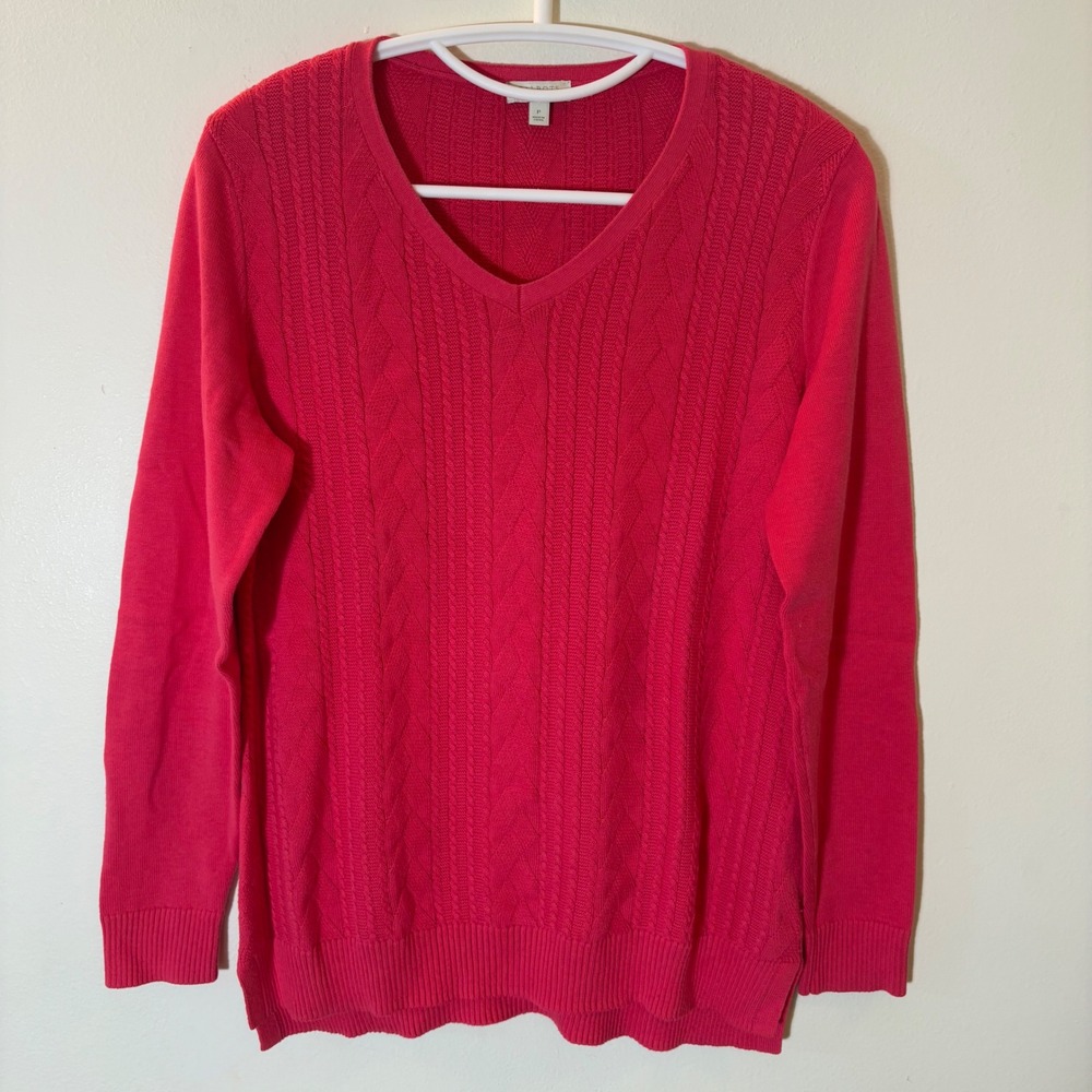 Talbots Cable Knit Cotton Sweater Size P Pink